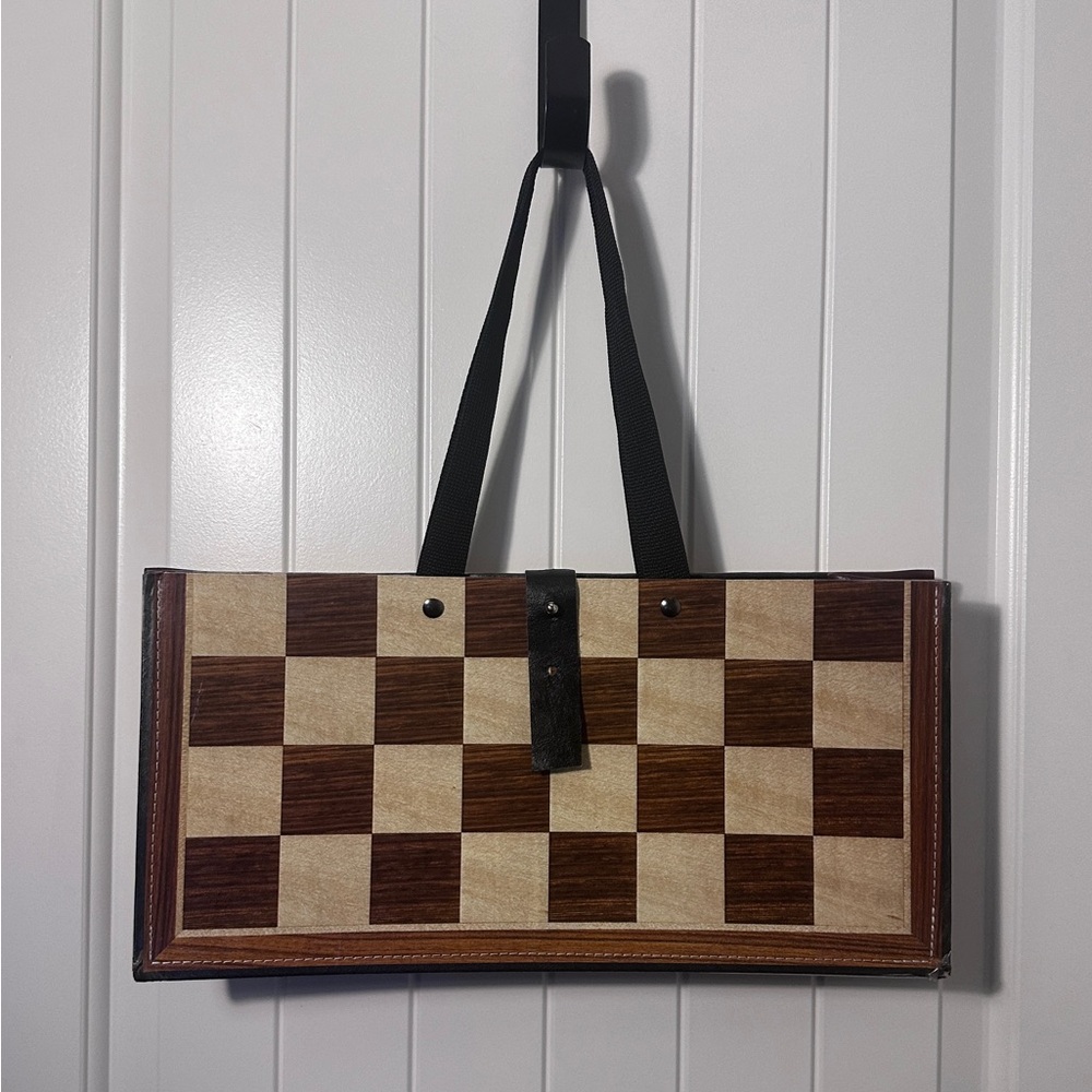 Chess Board Tote Bag with Black Straps